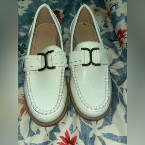 Vintage like White Loafers with Silver buckle Accent